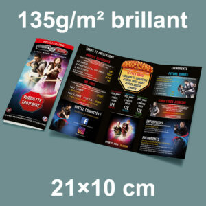 Dépliant 3 volets 21x10 cm 135g/m² brillant par 500 unités